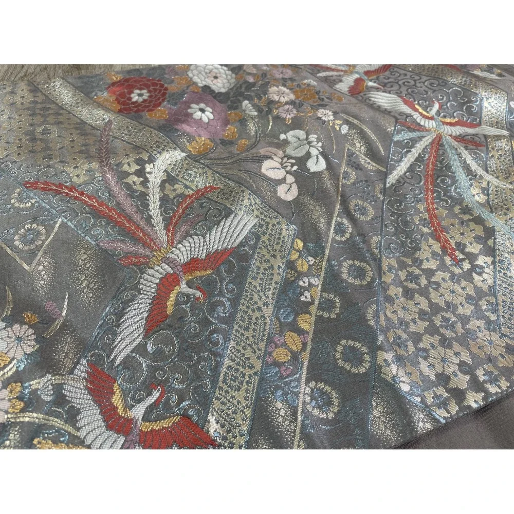 Gray Floral‎ Phoenix Bird Table Runner 58 in Asian Japanese Decor
